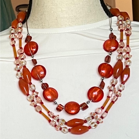 2 orange glass foiled necklaces -1w/lamp work -jewelry - Picture 1 of 16